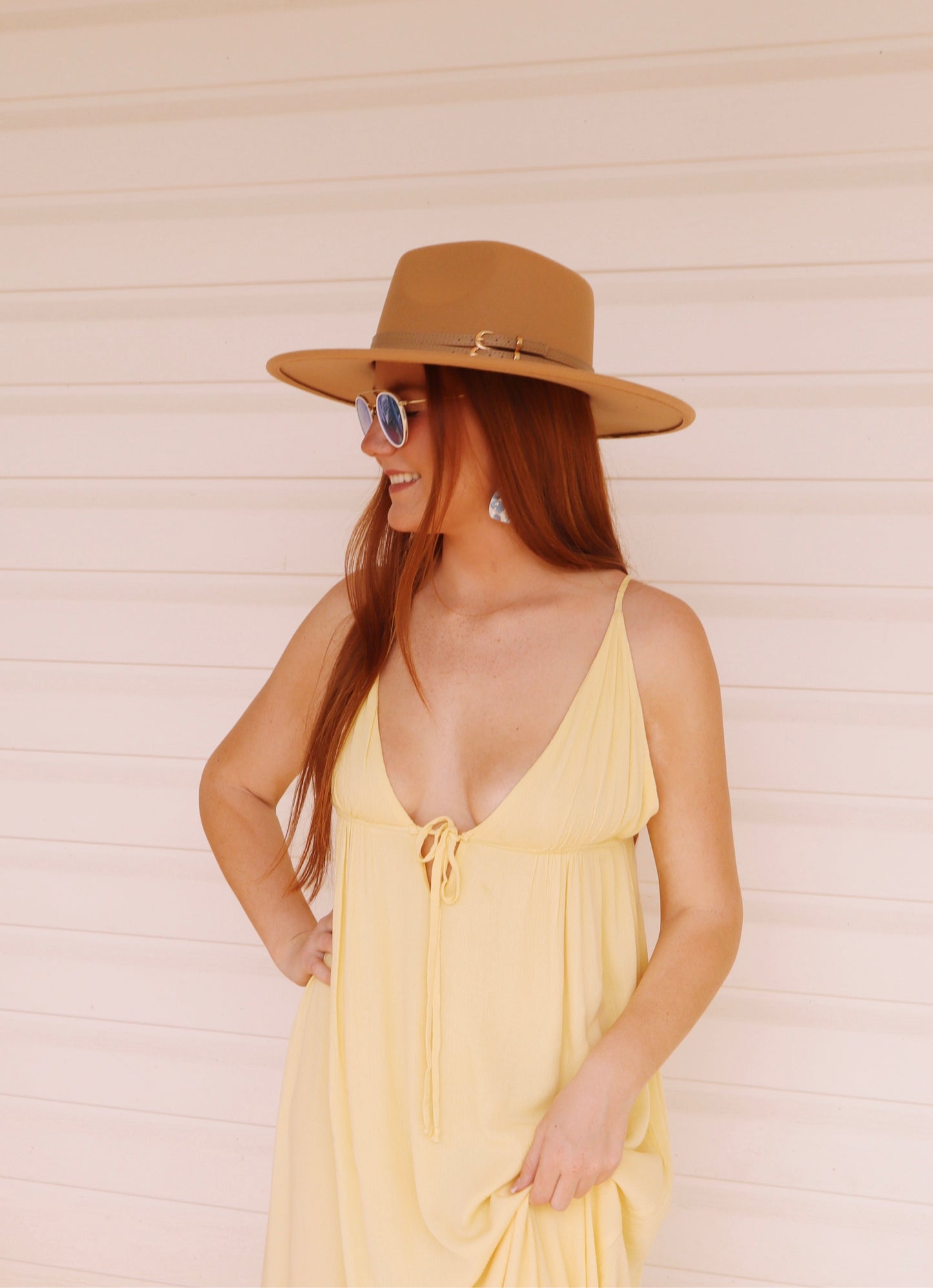 Tan Belted Band Hat